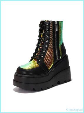 Platform Ankle Boots Chunky Block Heel Round Toe Zip